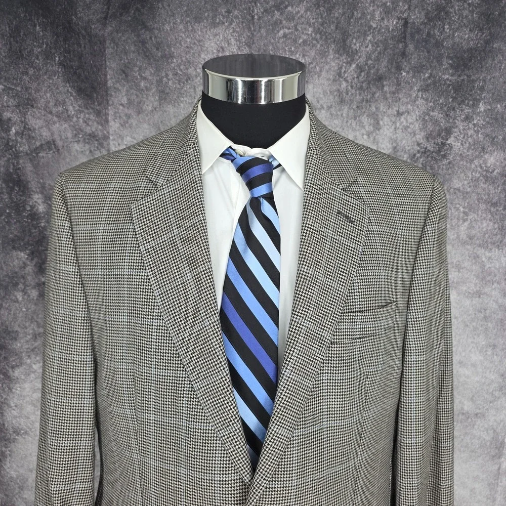 Lauren Ralph Lauren Blazer Mens 42R Gray Sports Coat 2 Buttons Wool‎ Houndstooth